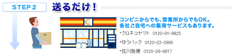 送るだけ！コンビニからでも営業所からでもOK。各社ご自宅への集荷サービスもあります。