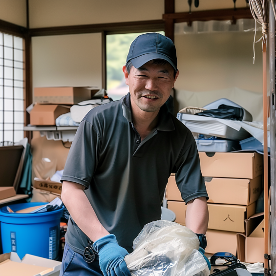 売却や解体前の家財片付けを行うスタッフの作業例