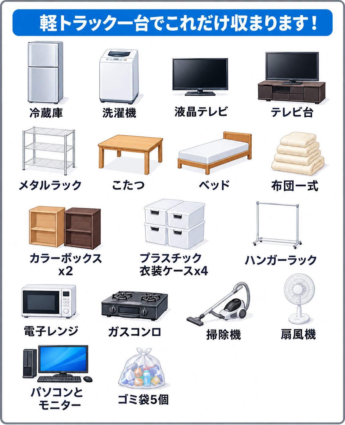 軽トラック一台でこれだけ収まります!